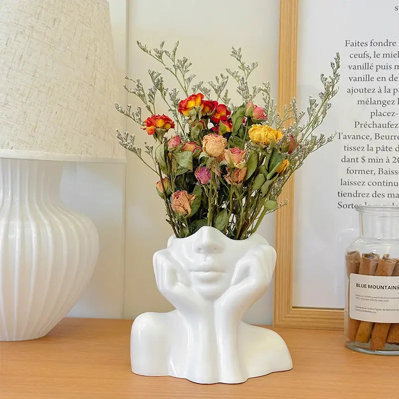 Lady Head Vase Concrete Woman Face Plant Pot Makeup Holder Modern Luxury Home Decor