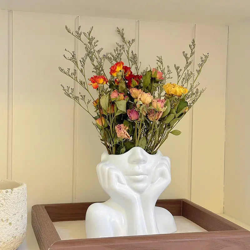 Lady Head Vase Concrete Woman Face Plant Pot Makeup Holder Modern Luxury Home Decor