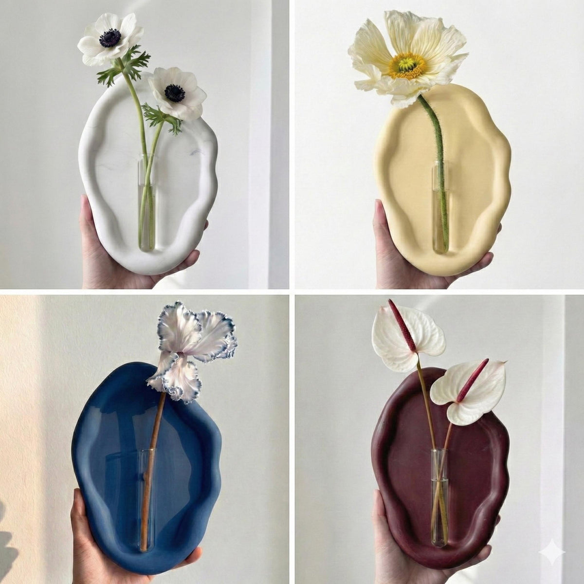 Wall Hanging Flower Vase | Minimalist Ceramic Wall Vase with Glass Tube | Boho Home Decor | Decorative Plant Holder | Unique Gift for Home & Living