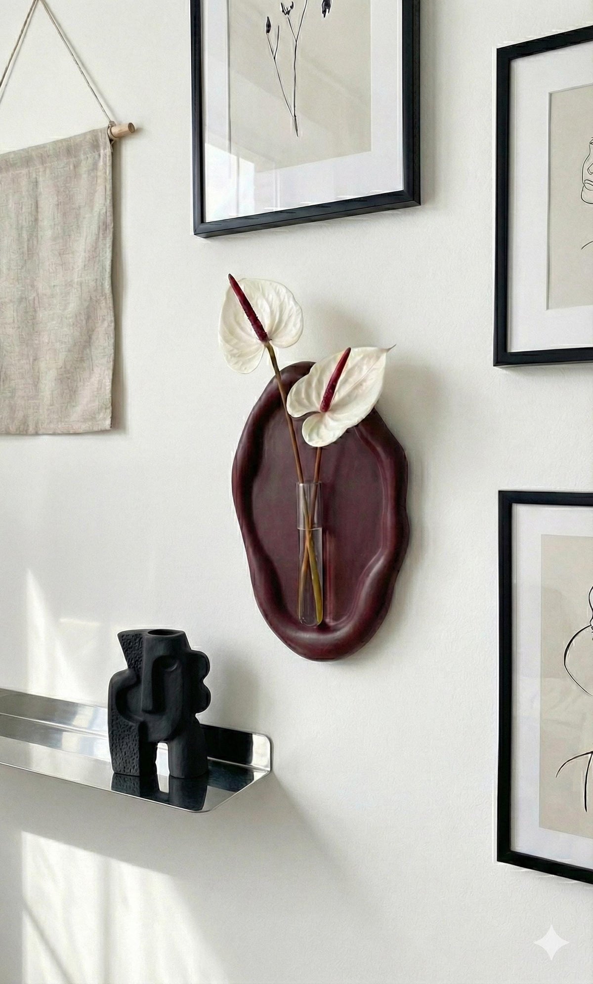Wall Hanging Flower Vase | Minimalist Ceramic Wall Vase with Glass Tube | Boho Home Decor | Decorative Plant Holder | Unique Gift for Home & Living