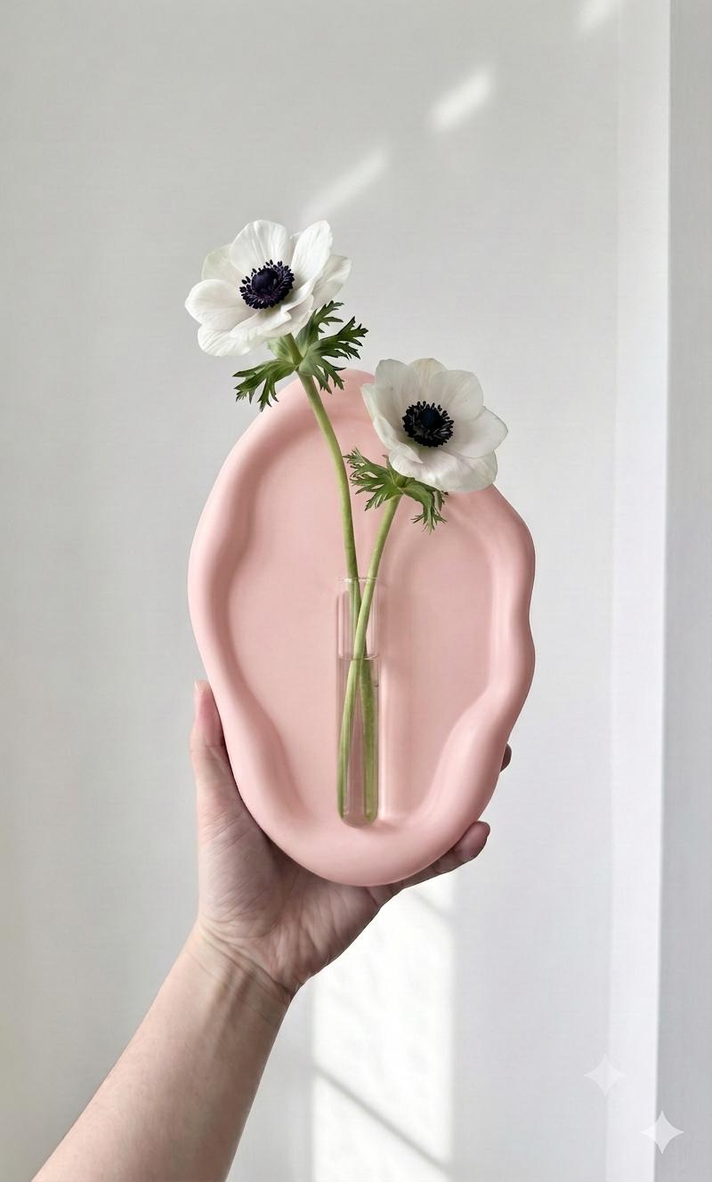 Wall Hanging Flower Vase | Minimalist Ceramic Wall Vase with Glass Tube | Boho Home Decor | Decorative Plant Holder | Unique Gift for Home & Living