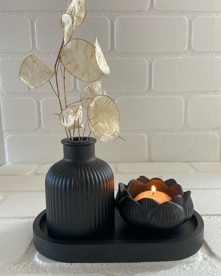 Set of 3 Pcs Home Decor, Oval tray, Vases, Vases for Home Decoration, mini vase and tulip pot, Home decoration Item for Decor