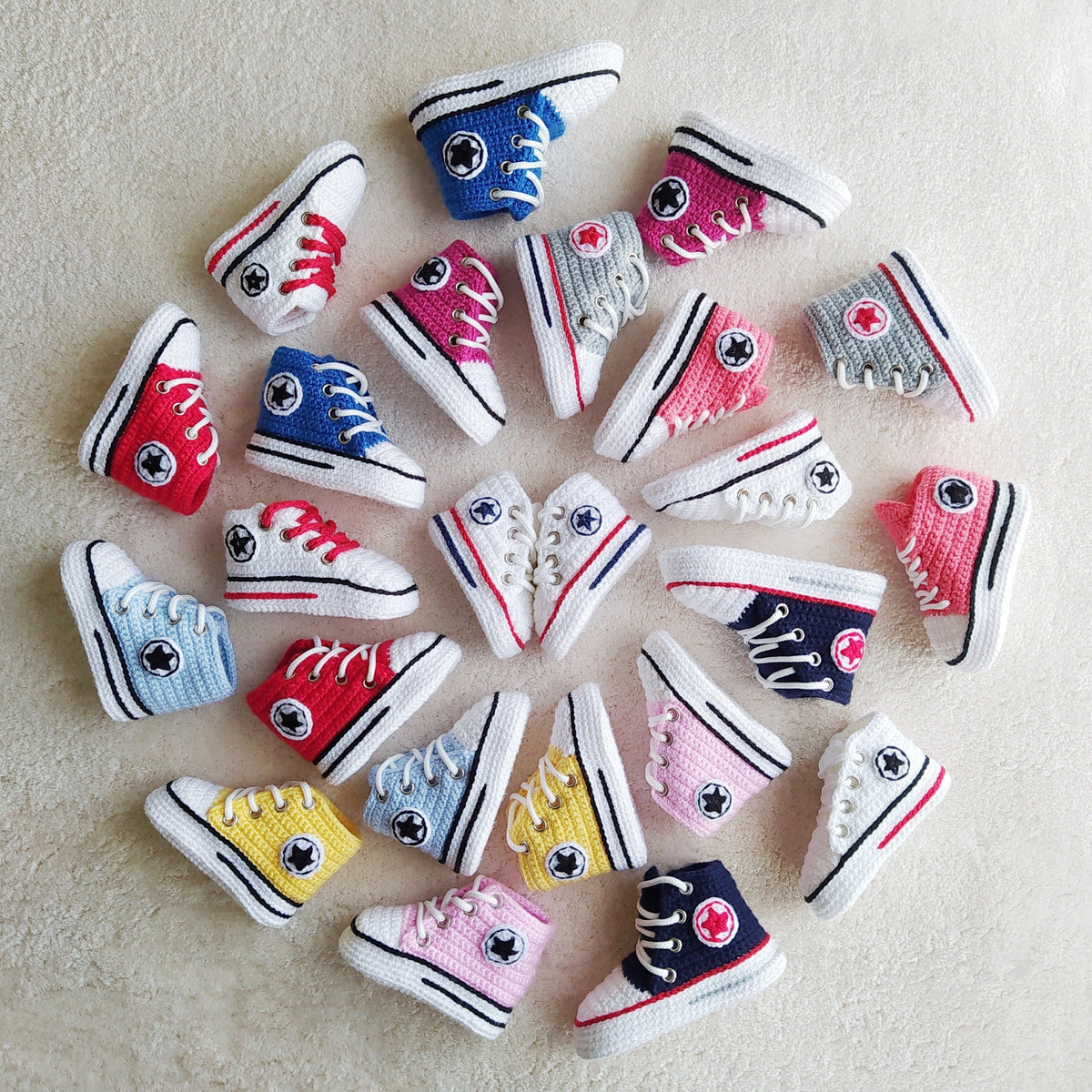 Handmade crochet Baby Shoes Crochet Booties for Baby- Woolen Shoes Gift- Baby Converse Sneaker for winter Customize 0-18 Months Red Blue Pink...
