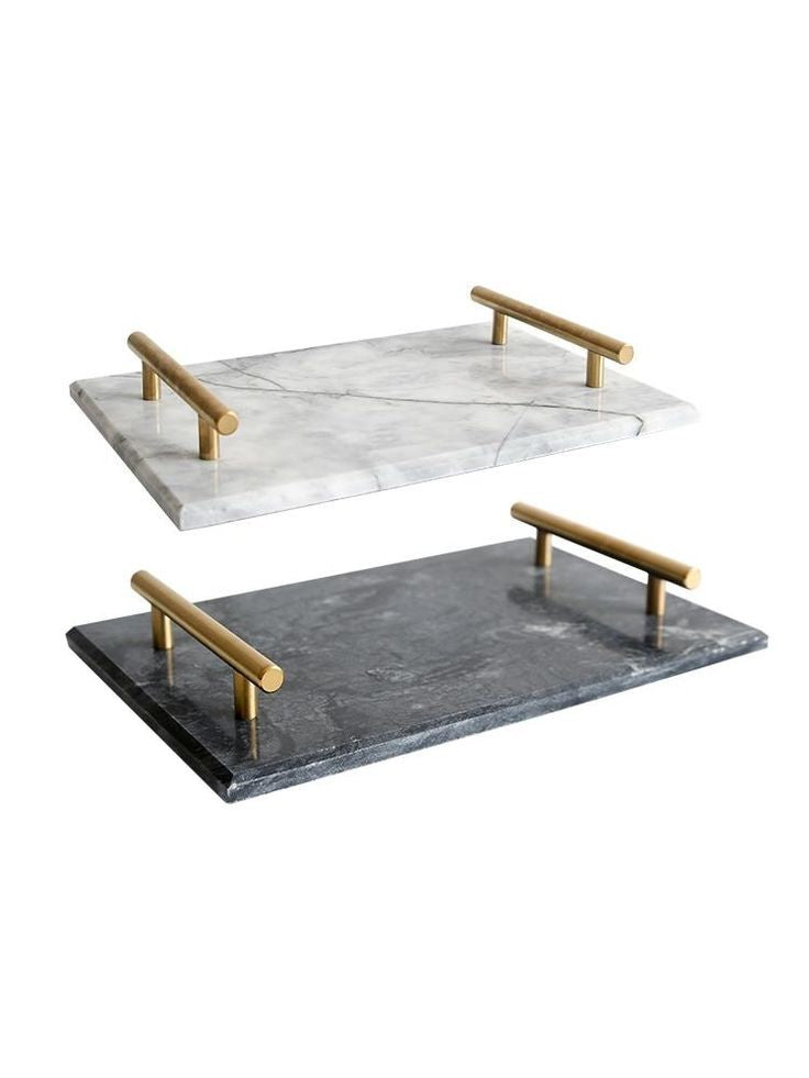 Buy One Marble Serving Tray Get One Concrete Tray Free Handmade Marble Tray for Perfume Jewelry Decorative Tray for Serving Fruits and Salads Multipurpose Tray with Handles Cosmetic Trinket Tray