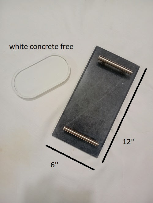 Buy One Marble Serving Tray Get One Concrete Tray Free Handmade Marble Tray for Perfume Jewelry Decorative Tray for Serving Fruits and Salads Multipurpose Tray with Handles Cosmetic Trinket Tray