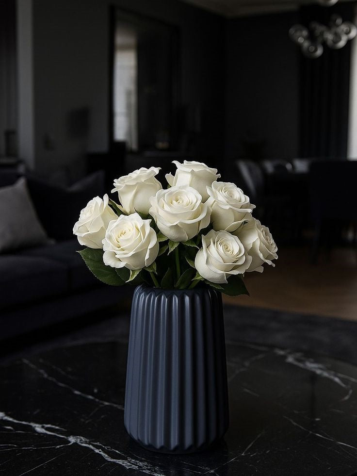 Minimalist Ribbed Concrete Flower Vase | Modern Decorative Vase for Living Room, Bedroom, Office Desk & Dining Table | Home Decor Centerpiece