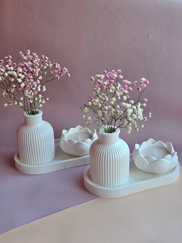 Set of 3 Pcs Home Decor, Oval tray, Vases, Vases for Home Decoration, mini vase and tulip pot, Home decoration Item for Decor