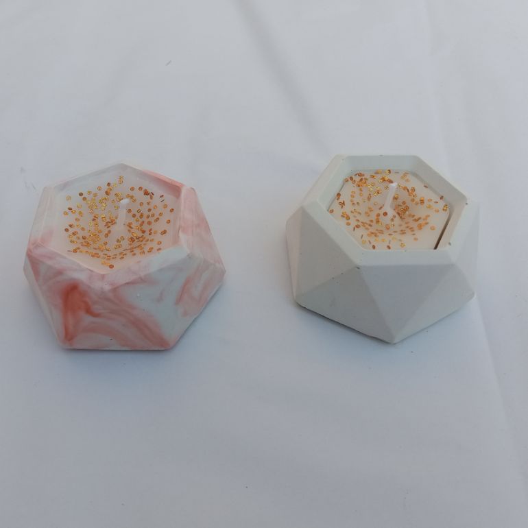 Pack of 2 Hexagon Candles for Home Decor Marble Design Premium Quality Candles Concrete Pot Colourful Candle