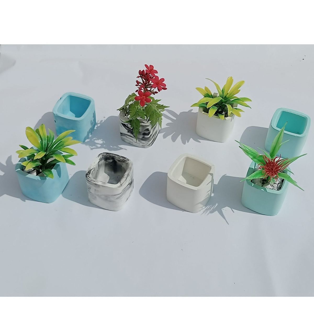 Pack of 2 Artificial Plants Pots for Decoration Mini Pots for Home and Office Decoration Blue Green Gray Color
