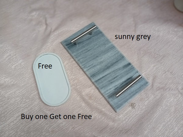 Buy One Marble Serving Tray Get One Concrete Tray Free Handmade Marble Tray for Perfume Jewelry Decorative Tray for Serving Fruits and Salads Multipurpose Tray with Handles Cosmetic Trinket Tray