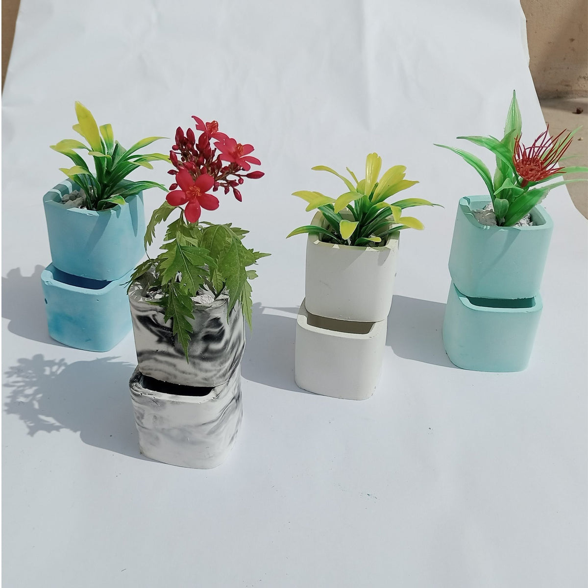 Pack of 2 Artificial Plants Pots for Decoration Mini Pots for Home and Office Decoration Blue Green Gray Color