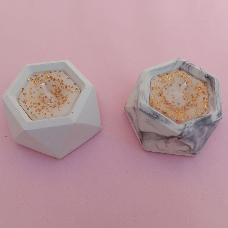 Pack of 2 Hexagon Candles for Home Decor Marble Design Premium Quality Candles Concrete Pot Colourful Candle