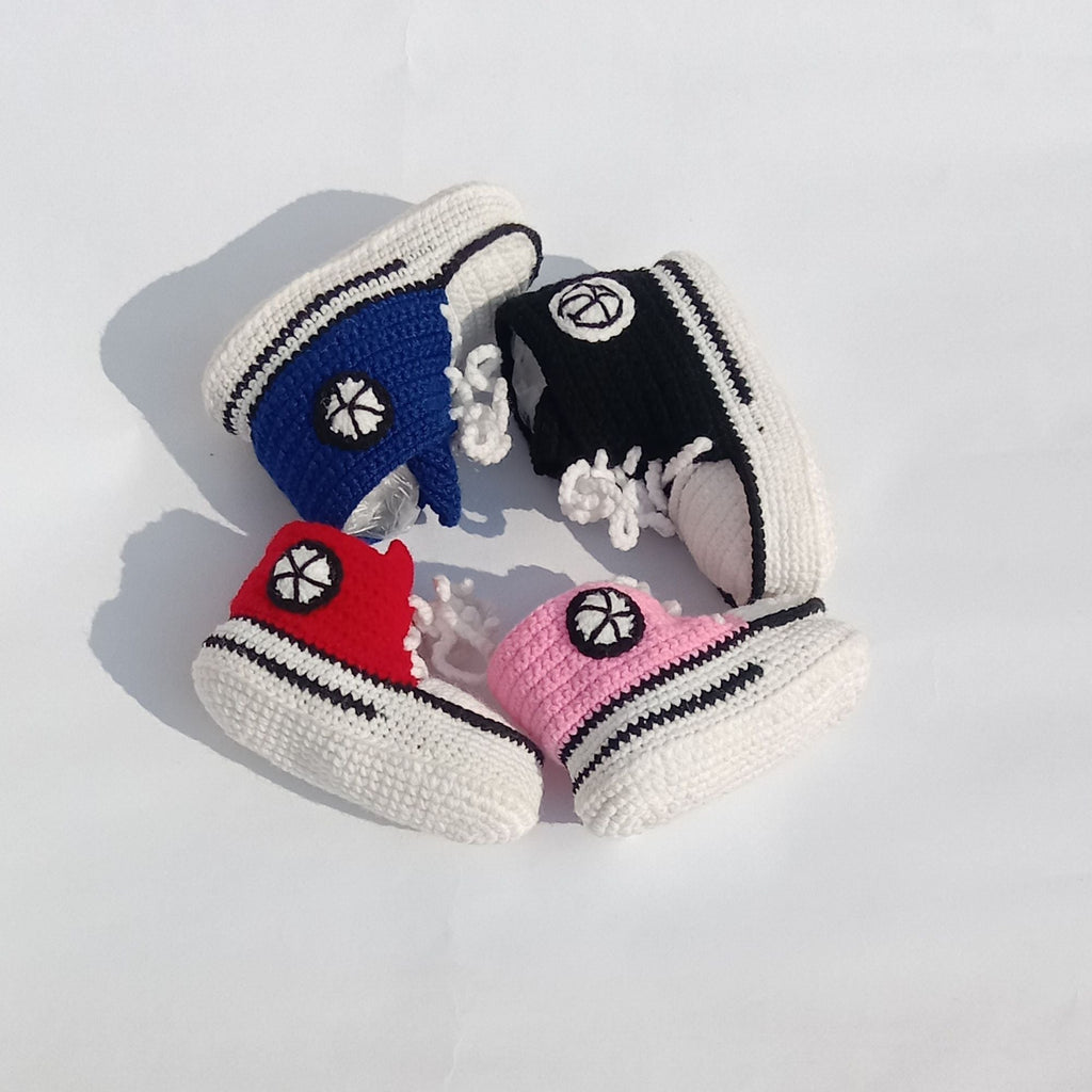 Handmade crochet Baby Shoes Crochet Booties for Baby- Woolen Shoes Gift- Baby Converse Sneaker for winter Customize 0-18 Months Red Blue Pink...