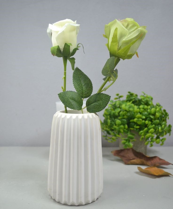 Minimalist Ribbed Concrete Flower Vase | Modern Decorative Vase for Living Room, Bedroom, Office Desk & Dining Table | Home Decor Centerpiece
