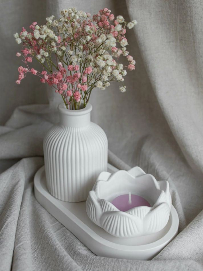 Set of 3 Pcs Home Decor, Oval tray, Vases, Vases for Home Decoration, mini vase and tulip pot, Home decoration Item for Decor