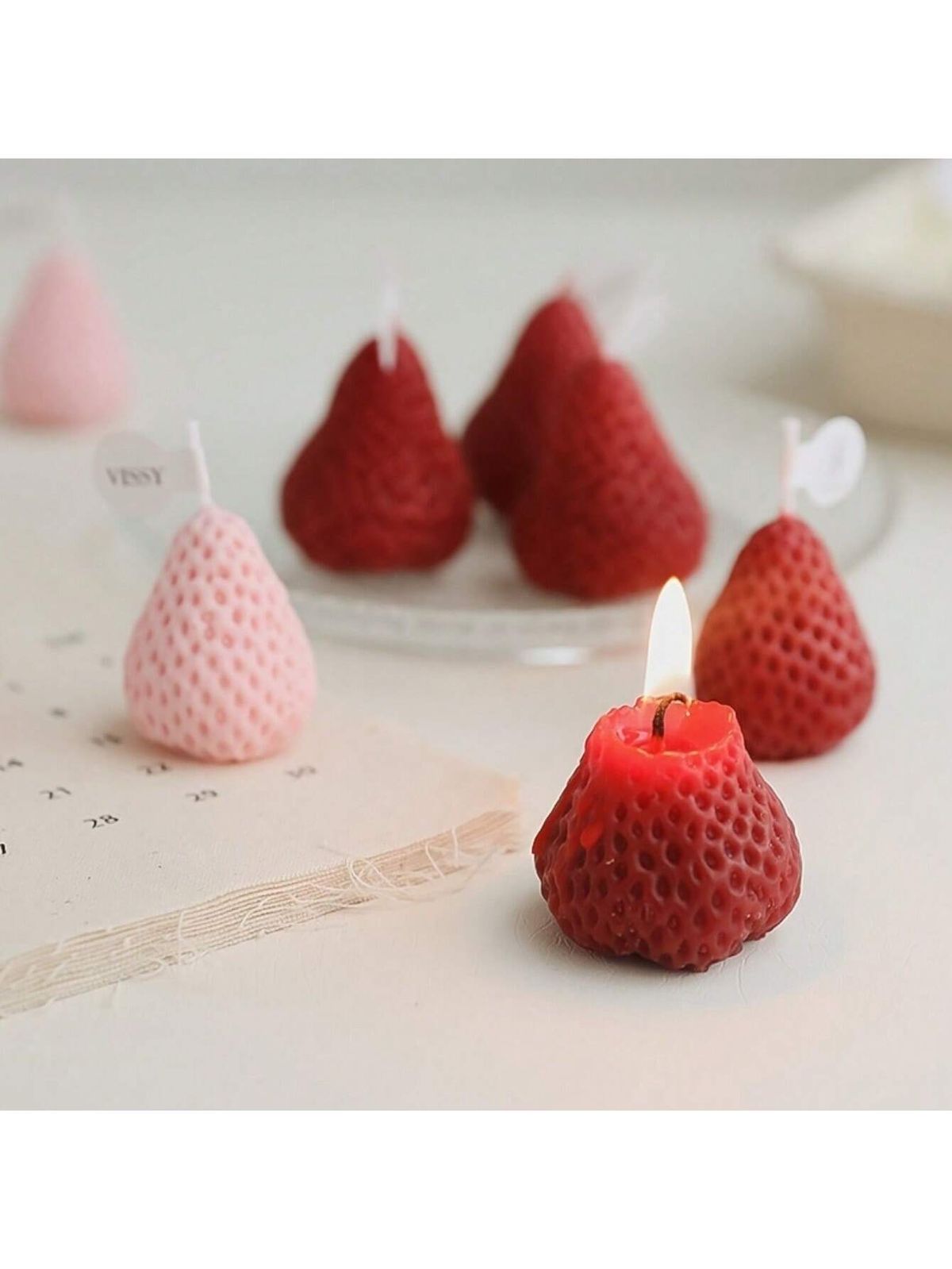 Pack of 2 | Pack of 6 | Pack of 12 Strawberry Shaped Candle for Decorations Handmade Aesthetic Suitable for Home Decor Wedding Decor, Diy Scented Candles Winter & Holiday Gift for Women