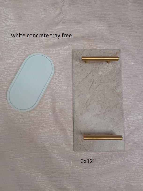 Buy One Marble Serving Tray Get One Concrete Tray Free Handmade Marble Tray for Perfume Jewelry Decorative Tray for Serving Fruits and Salads Multipurpose Tray with Handles Cosmetic Trinket Tray