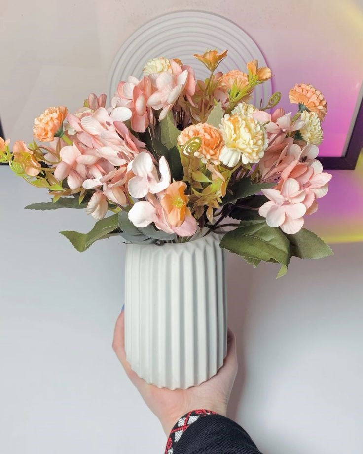 Minimalist Ribbed Concrete Flower Vase | Modern Decorative Vase for Living Room, Bedroom, Office Desk & Dining Table | Home Decor Centerpiece